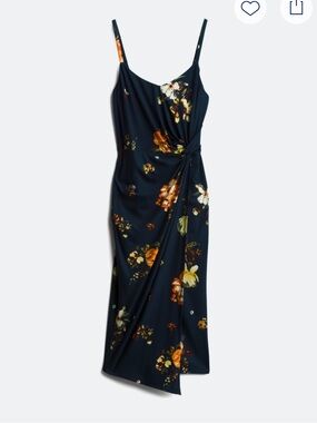 nine britton Navy Floral Knot-Front Midi Dress